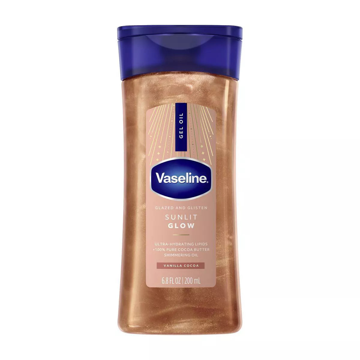 Vaseline Glazed & Glisten Vanilla Cocoa Shimmering Gel Body Oil - Sunlit Glow - 6.8 Fl Oz