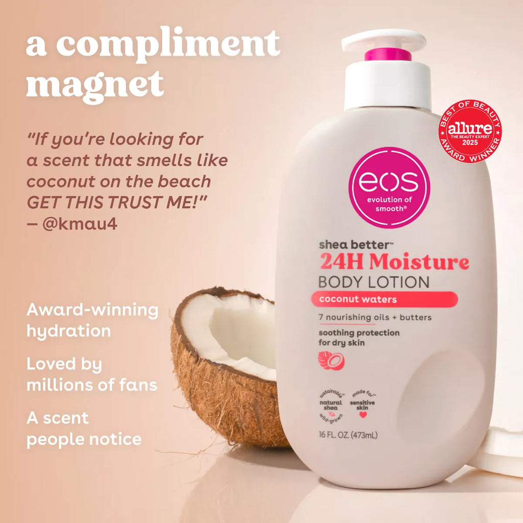 Eos Shea Better 24H Moisture Body Lotion - Coconut Waters - 16 Fl Oz: Hypoallergenic, Paraben-Free, Whole Body
