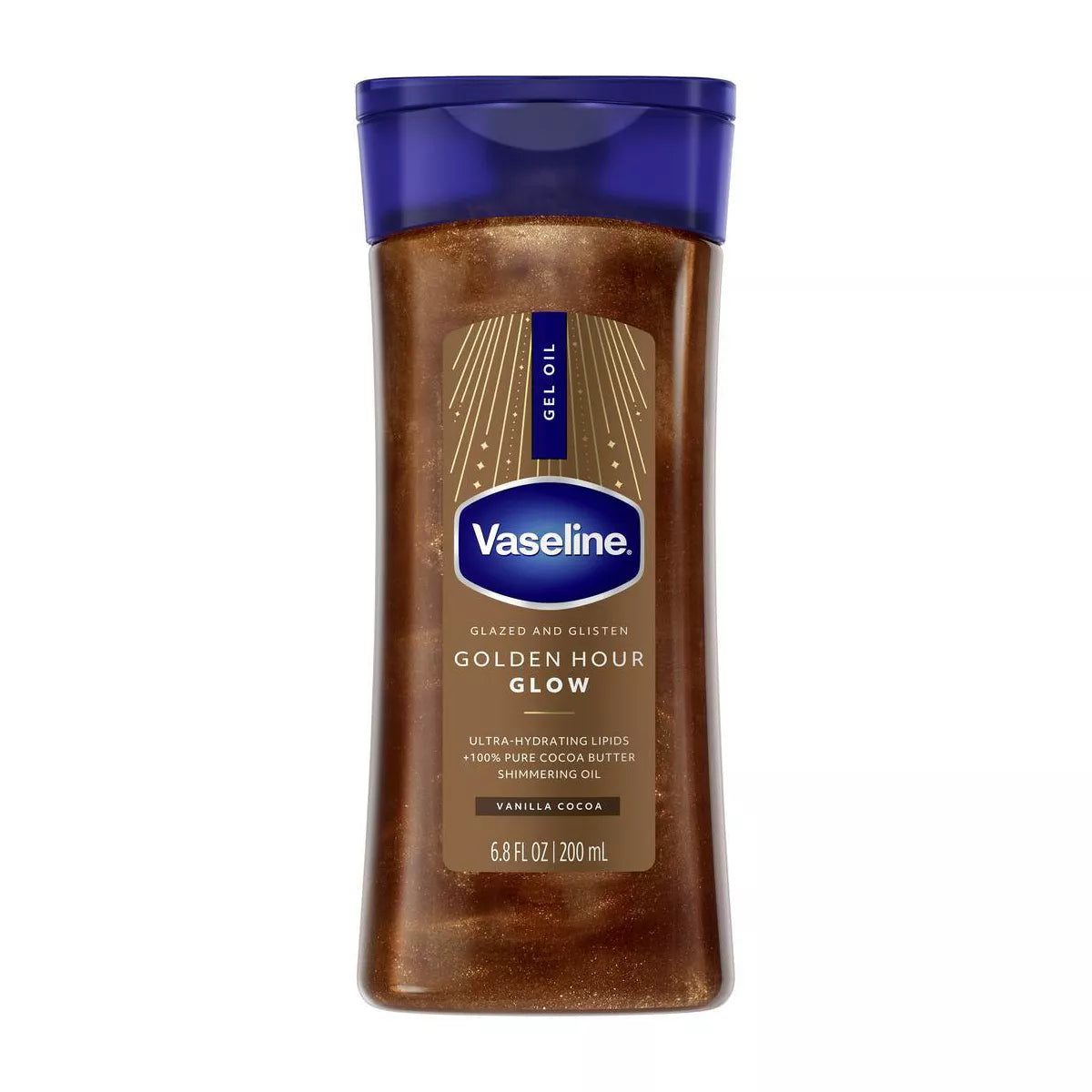 Vaseline Glazed & Glisten Vanilla Cocoa Shimmering Gel Body Oil - Golden Hour Glow - 6.8 Fl Oz