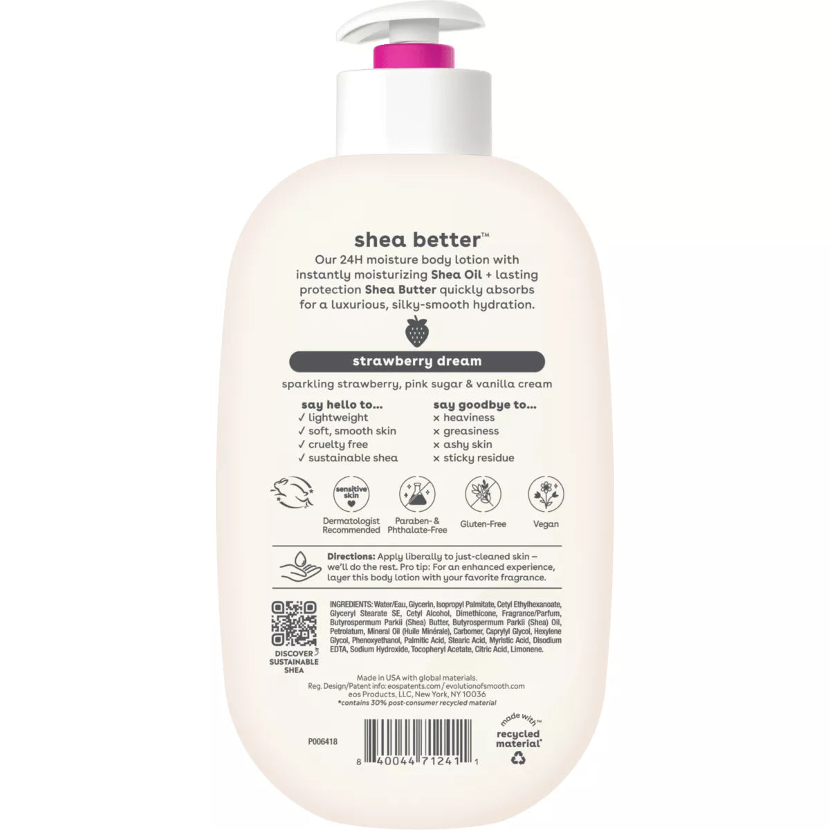 Eos Shea Better 24H Moisture Body Lotion - Strawberry Dream - 16Oz: Whole Body, Bottle, Normal Skin