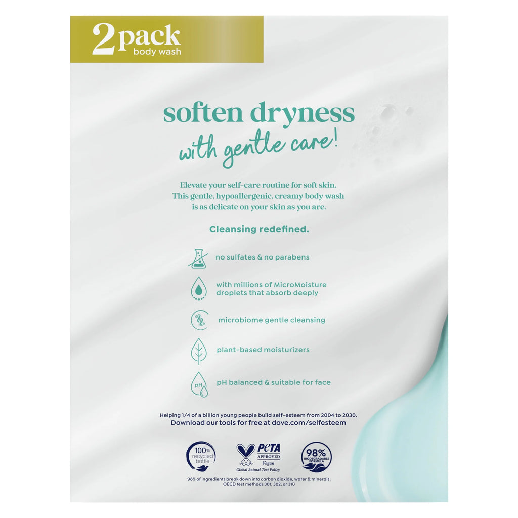 Body Wash for Women Sensitive Skin Effectively Washes Away Bacteria While Nourishing 20 Oz, 2 Count
