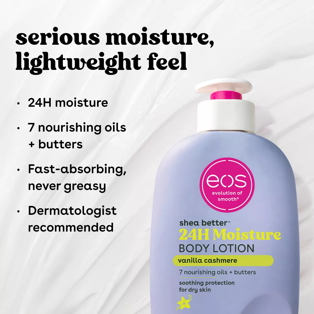 Eos Shea Better Moisture Body Lotion - Vanilla Cashmere - 16 Fl Oz: Plastic Pump, Hypoallergenic, Paraben-Free, for Dry Skin