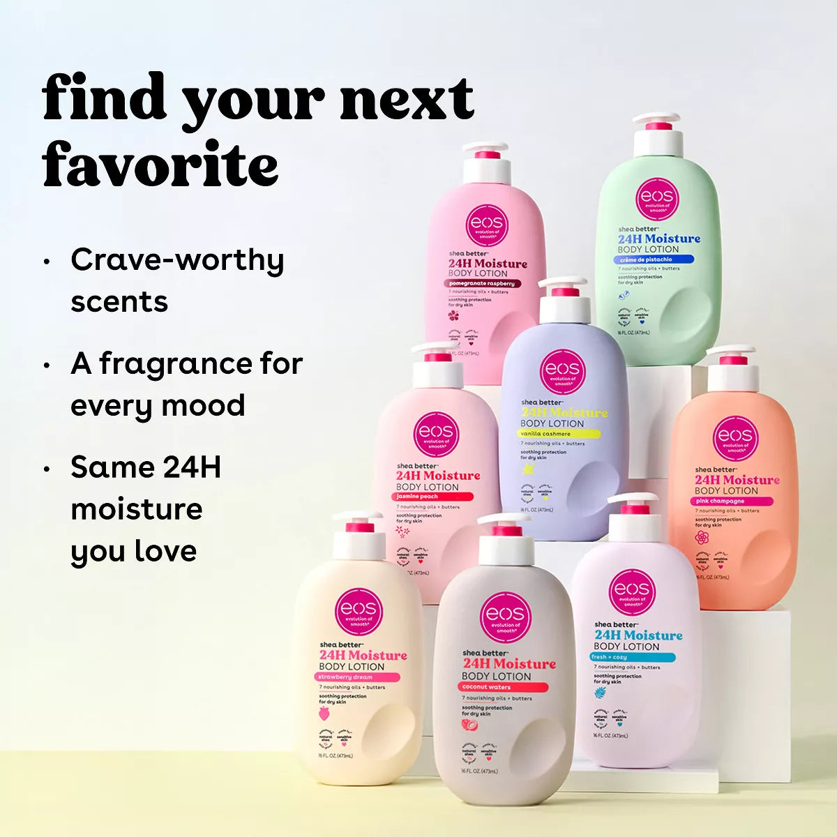 Eos Shea Better 24H Moisture Body Lotion - Fresh & Cozy - 16 Fl Oz: Hypoallergenic, Whole Body, Pump Bottle, Normal to Dry Skin