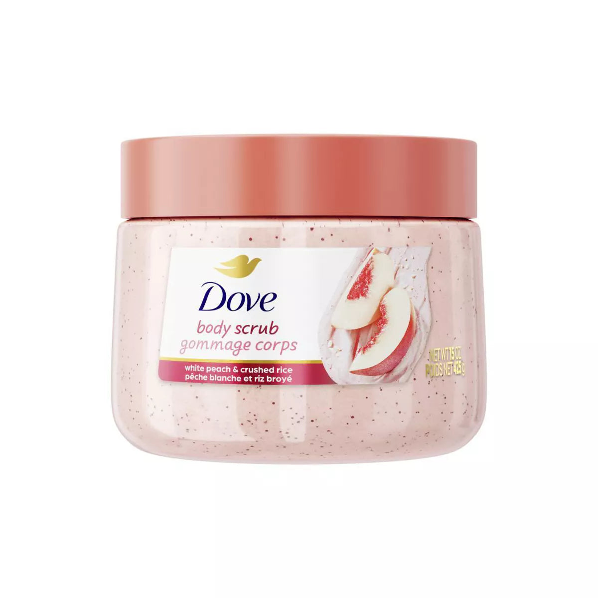 Dove Beauty Exfoliating Body Scrub - White Peach & Crushed Rice - 15Oz: Whole Body Application, Jar Container, for Normal to Dry Skin