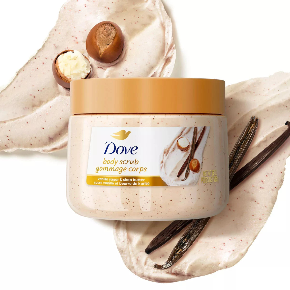 Dove Beauty Exfoliating Body Scrub - Vanilla Sugar & Shea Butter - 15Oz: Sulfate-Free, Vegan, Hydrating, Soothing
