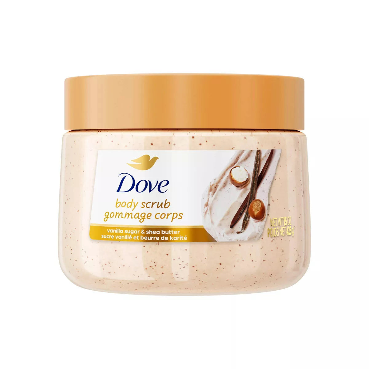 Dove Beauty Exfoliating Body Scrub - Vanilla Sugar & Shea Butter - 15Oz: Sulfate-Free, Vegan, Hydrating, Soothing