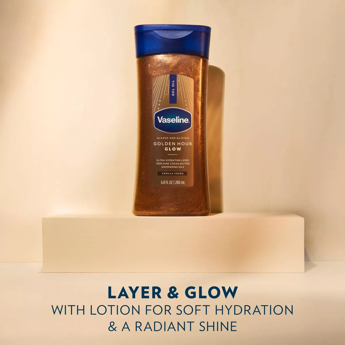 Vaseline Glazed & Glisten Vanilla Cocoa Shimmering Gel Body Oil - Golden Hour Glow - 6.8 Fl Oz