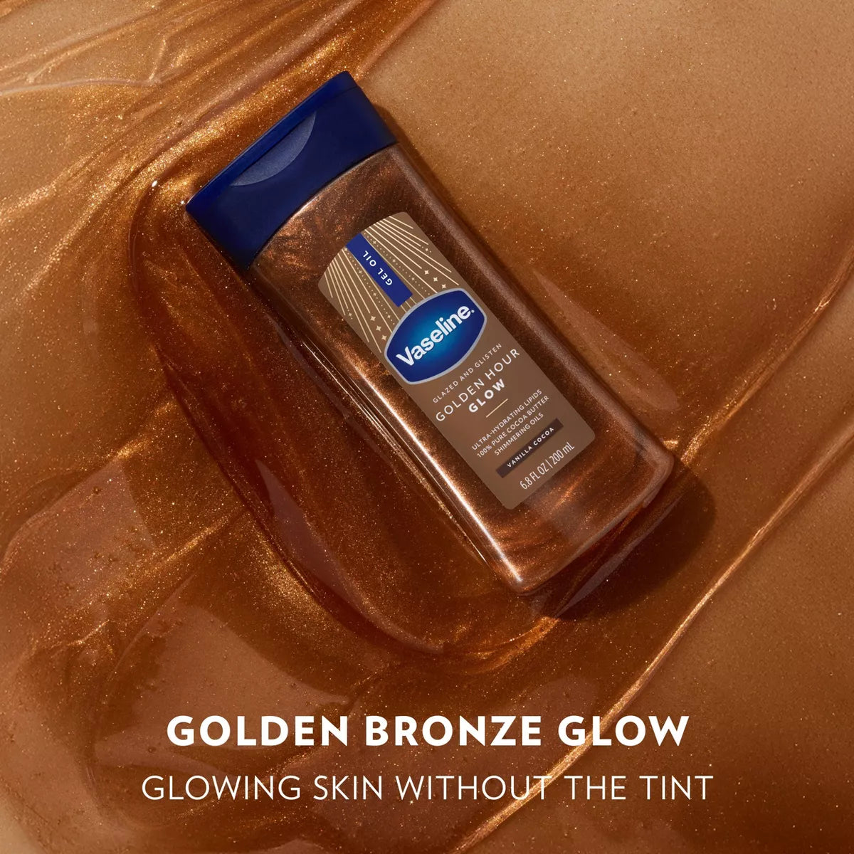 Vaseline Glazed & Glisten Vanilla Cocoa Shimmering Gel Body Oil - Golden Hour Glow - 6.8 Fl Oz