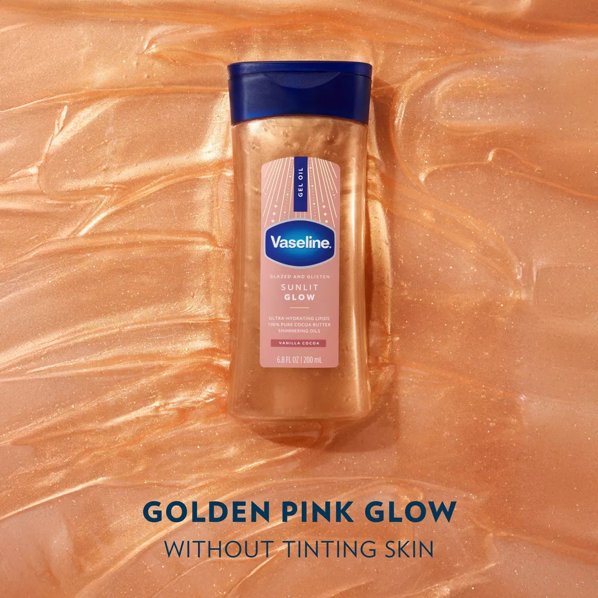 Vaseline Glazed & Glisten Vanilla Cocoa Shimmering Gel Body Oil - Sunlit Glow - 6.8 Fl Oz